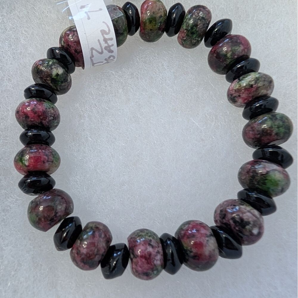 Handmade Black Spotted Quartz And Black Agate Stretch Bracelet